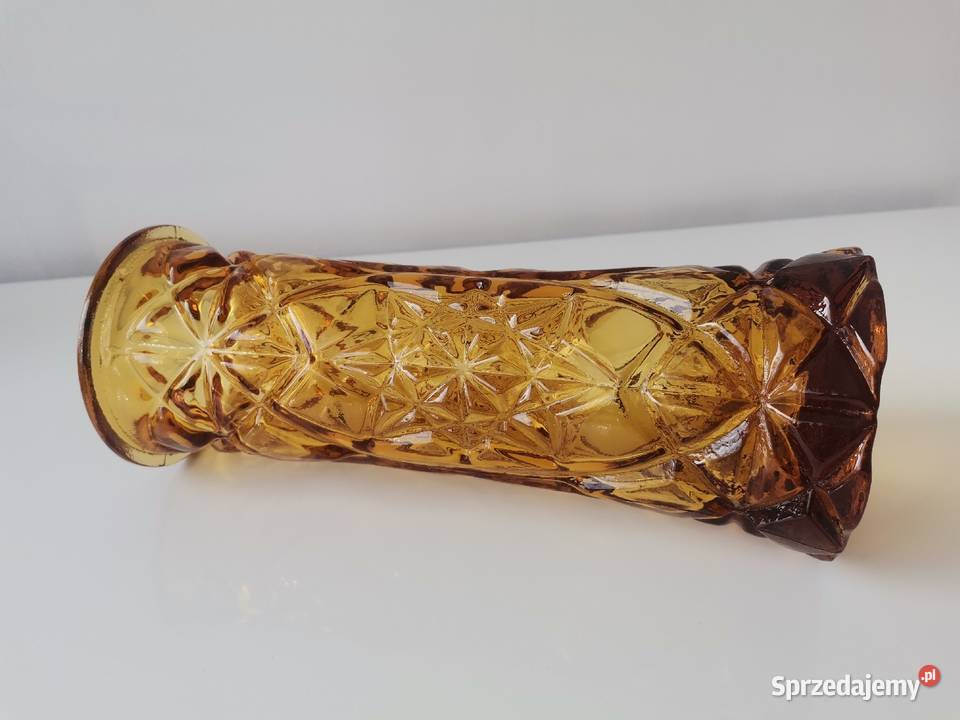 Stary duży wazon szkło miodowe HSG Hortensja śląskie