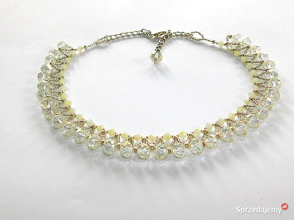 Kryształowy naszyjnik ECRU rękodzieło pomorskie Dębogórze