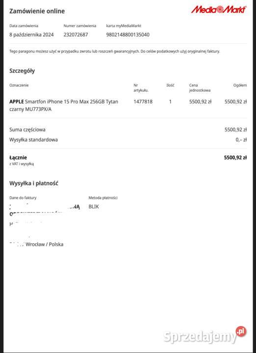 iPhone 15 Pro 100 kondycja baterii Wrocław