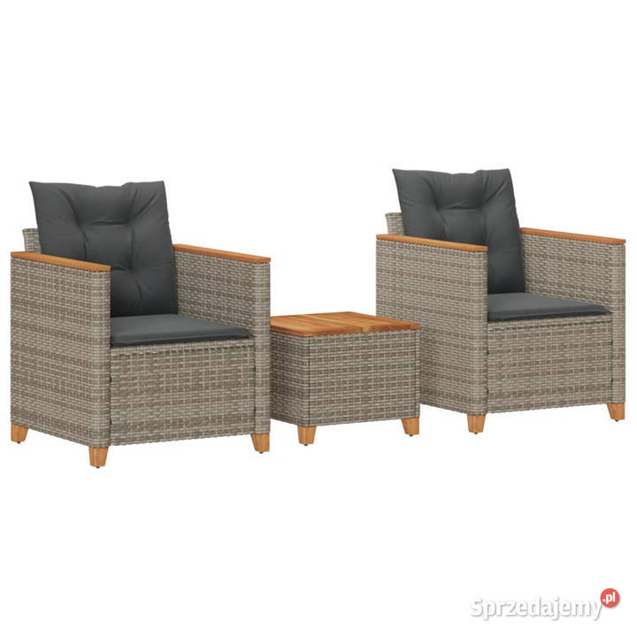 3cz zestaw mebli bistro poduszki szary rattan PE