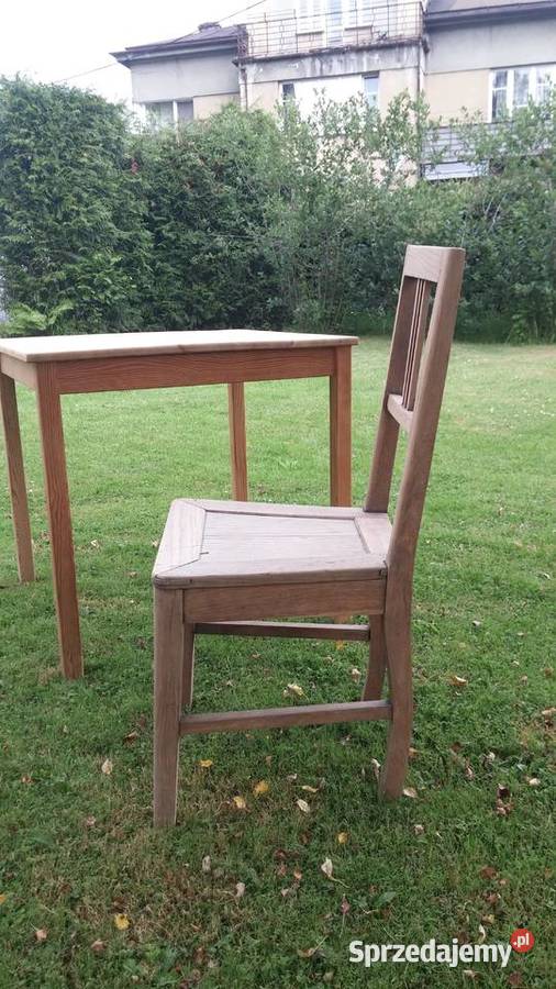 Porządny stary drewniany stołek lite drewno Sucha Beskidzka