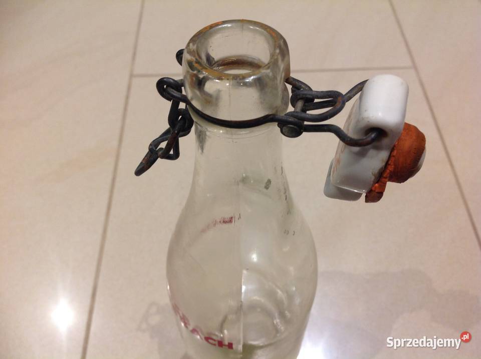 Stara Butelka Szklana z Porcelanką Sygnowana lubuskie Nowa Sól