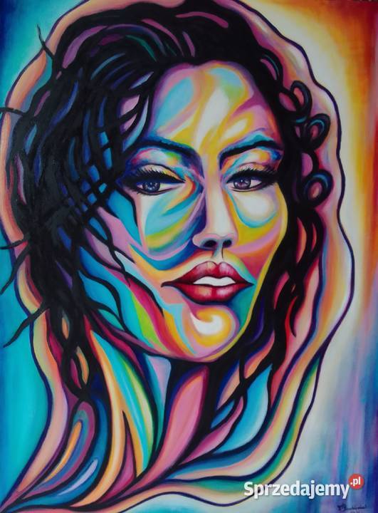 obraz olejny ręcznie malowany kobieta face kolor