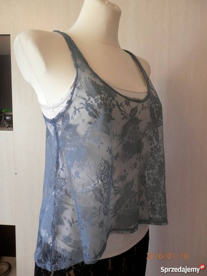 Bluzka Next Koronkowa Kobaltowa Asymetryczna