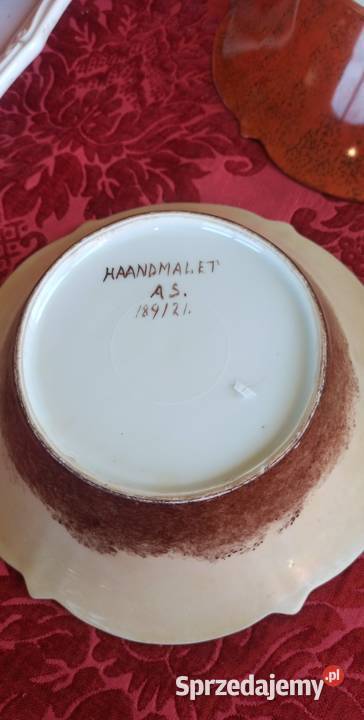 Patera miseczka z gałązką jeżyny w brązach i Porcelana i szkło pomorskie Gdańsk