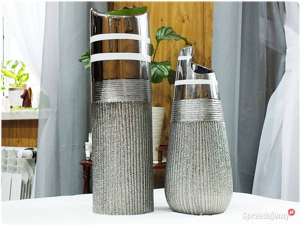 Srebrny Wazon ceramiczny dekoracyjny Komplet 2 w