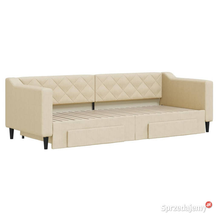 Sofa rozsuwana z szufladami kremowa tkanina