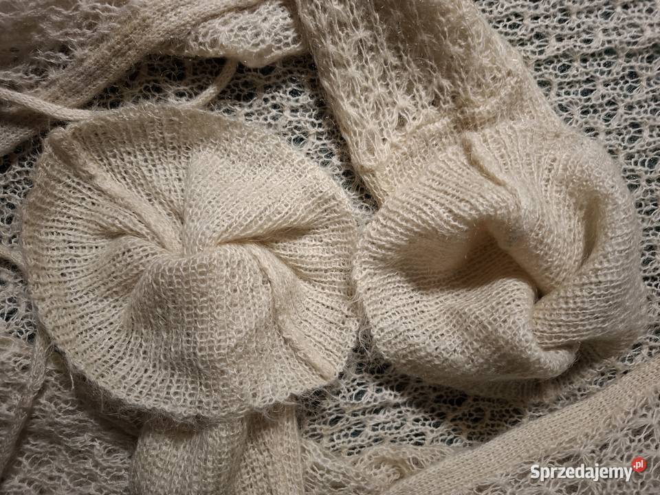 Ażurowy sweter kardigan kopertowy z moherem ML małopolskie Kraków