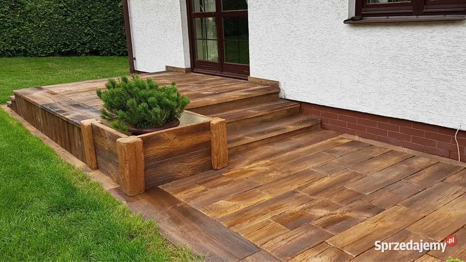 Betonowe drewno taras ścieżka ogrodzenie kostka