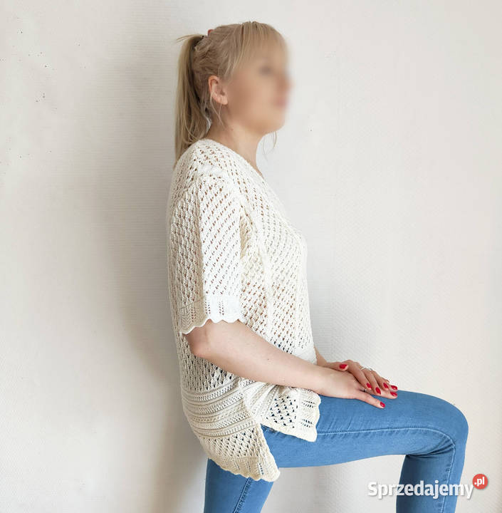 Kremowy sweter vintage ażurowy narzutka top L 40 Szczecin