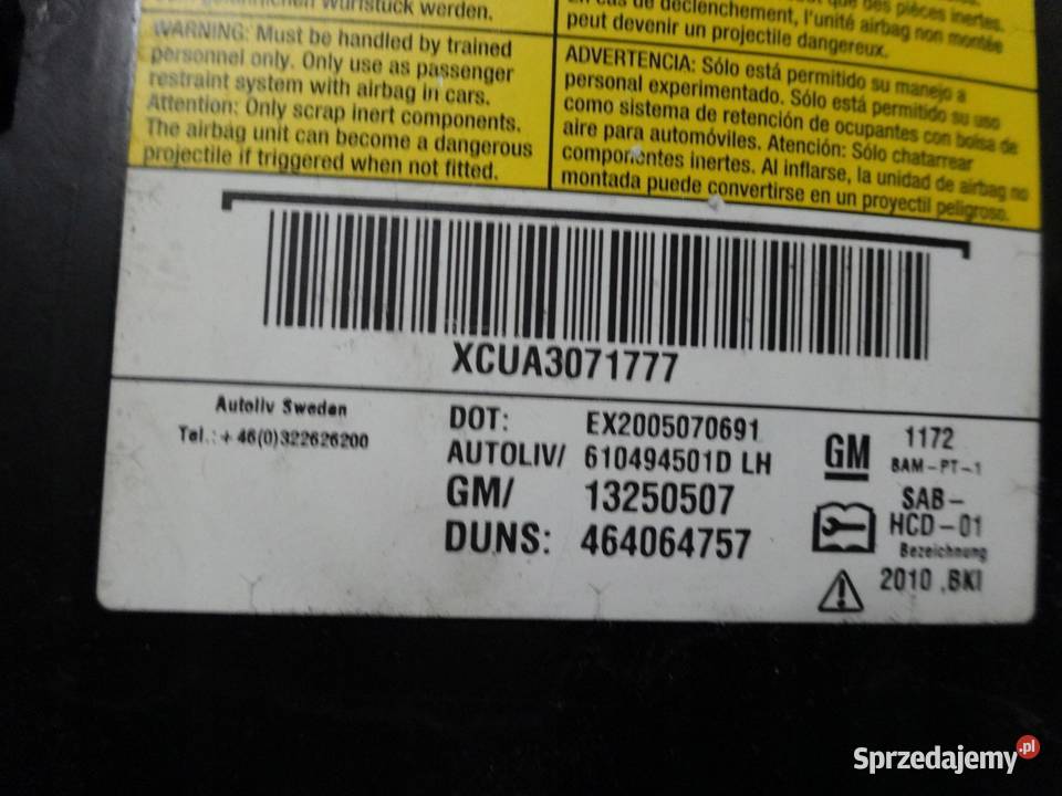 OPEL MERIVA B 10r AIRBAG fotela lewy przód świętokrzyskie