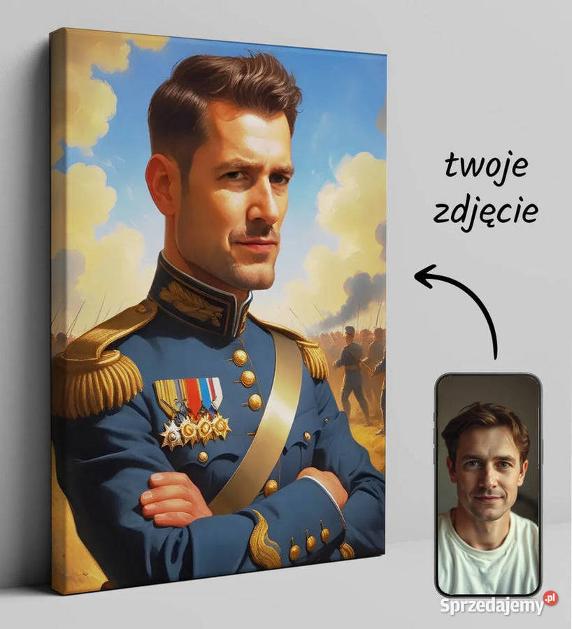 Portret karykatura żołnierza generała na płótnie Kraków