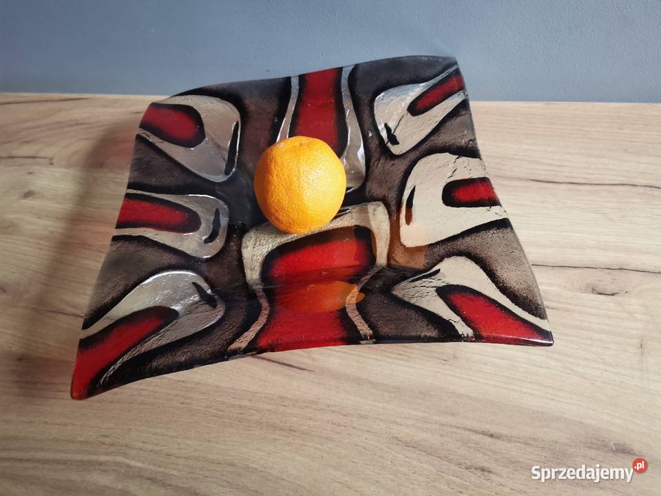 Stara duża patera owocarka kolorowe szkło design Katowice