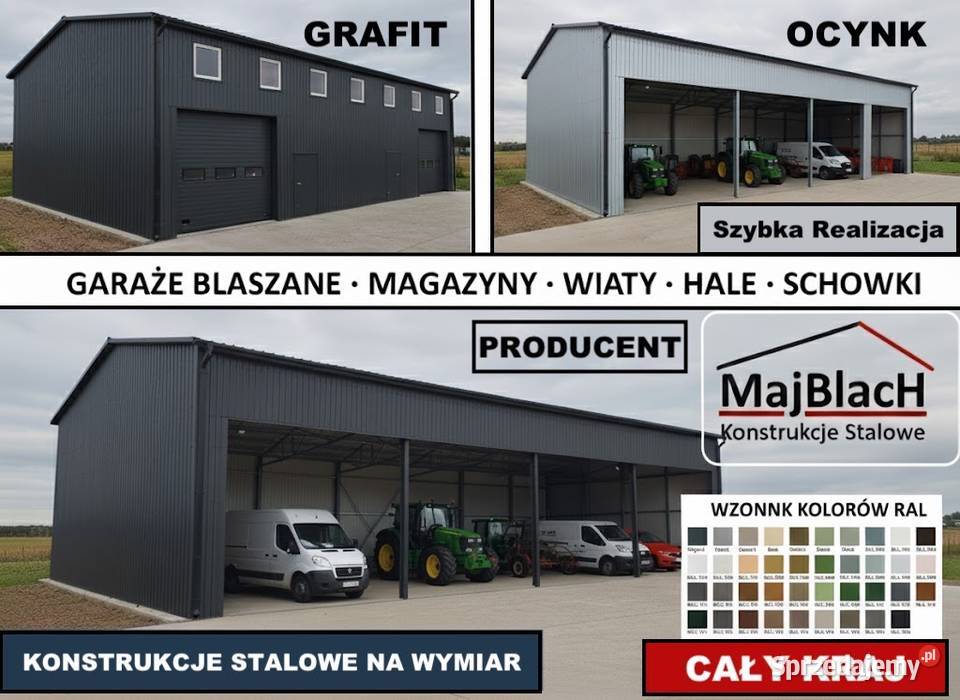 Dwuspadowy Grafitowy Garaż Blaszany Otwarty Hala Inowrocław sprzedam
