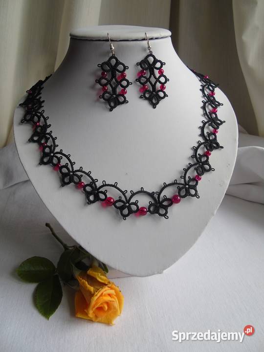 Biżuteria frywolitkowa Wiśniowa sprzedam