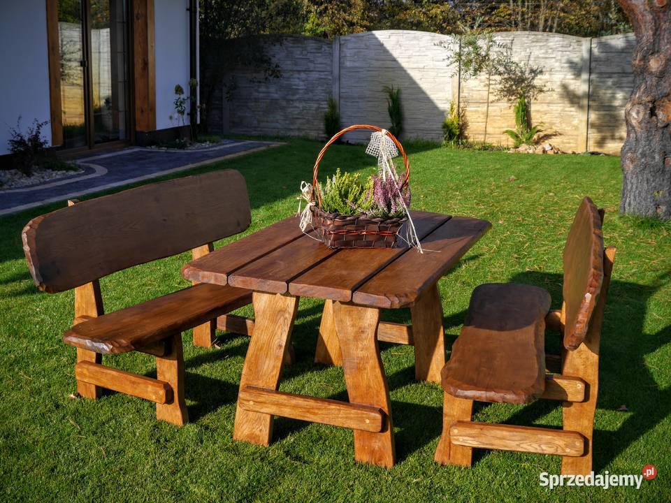 komplet mebli ogrodowych zestaw drewniane stół drewno Chrząstowice