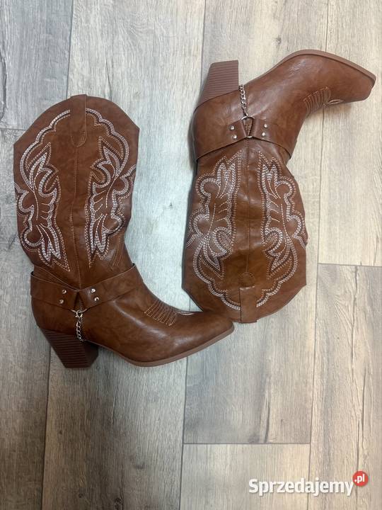 40 Brązowe bogato zdobione kozaki kowbojki z brązowy/beżowy Kraków