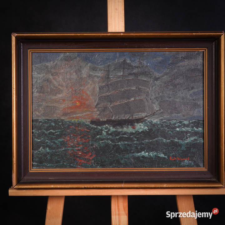 Artexpert Obraz Olejny Żaglowiec o Zachodzie zachodniopomorskie