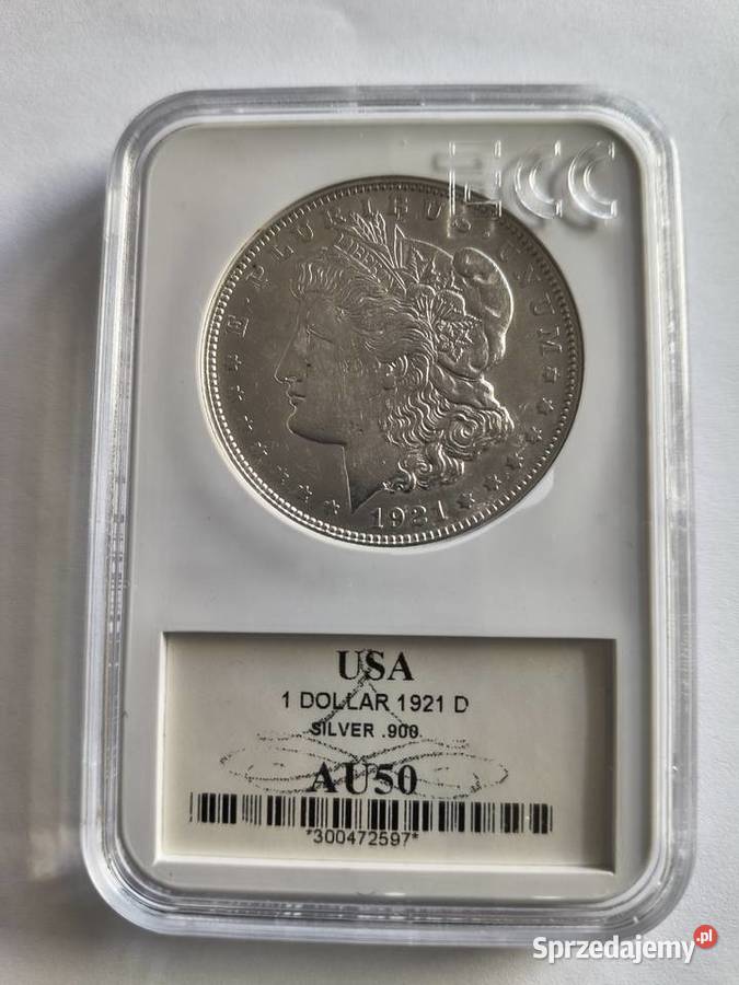 USA 1 dolar Morgan 1921 D srebro Ag 900 nota AU