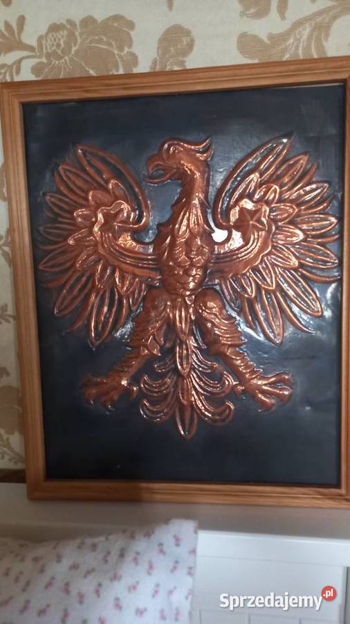 GodłoOrzeł w miedzi w drewniamej ramie Warszawa