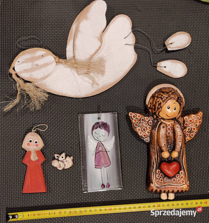 Anioły zestaw ceramika drewno szkło 45 mazowieckie Warszawa sprzedam