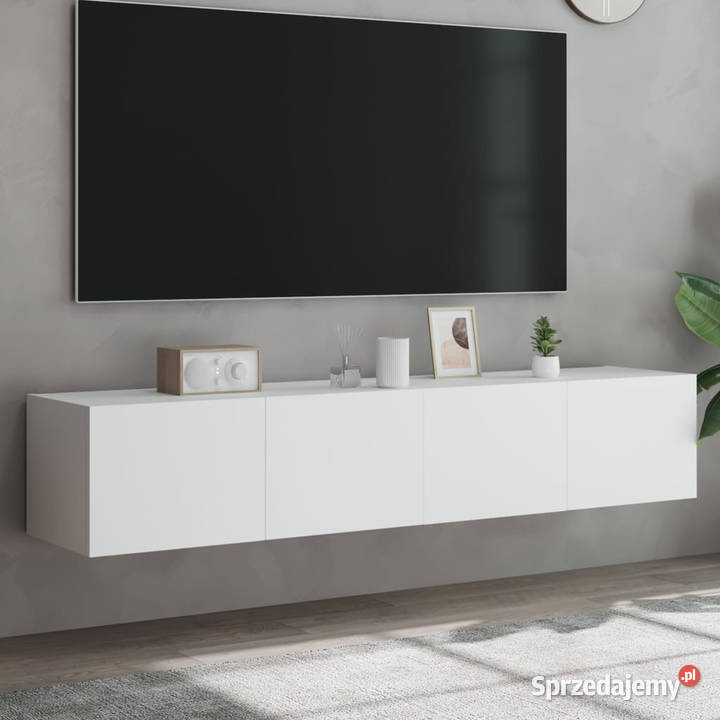 Ścienne szafki TV z LED 2 białe 80x35x31 mazowieckie Warszawa