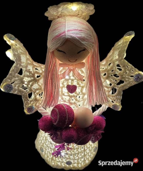 Świąteczny Anioł 24 ręcznie wykonany biały Krzywaczka