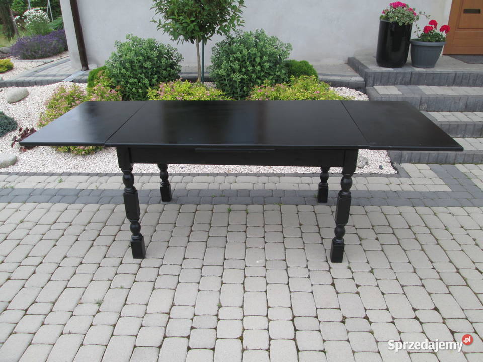 STÓŁ drewniany czarny STOLIK rozkładany 85 x 130 Brzostek