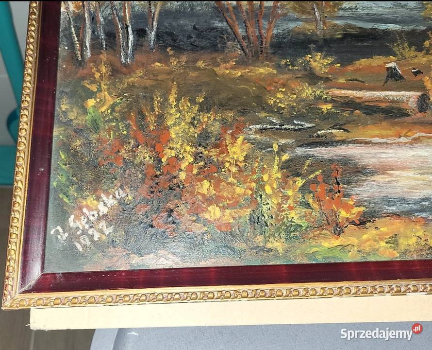 Obraz pejzaż leśny 1922 rama drewniana małopolskie Tarnów