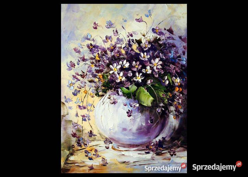 Fiołki Obraz olejny kwiaty 30x40 śląskie Katowice