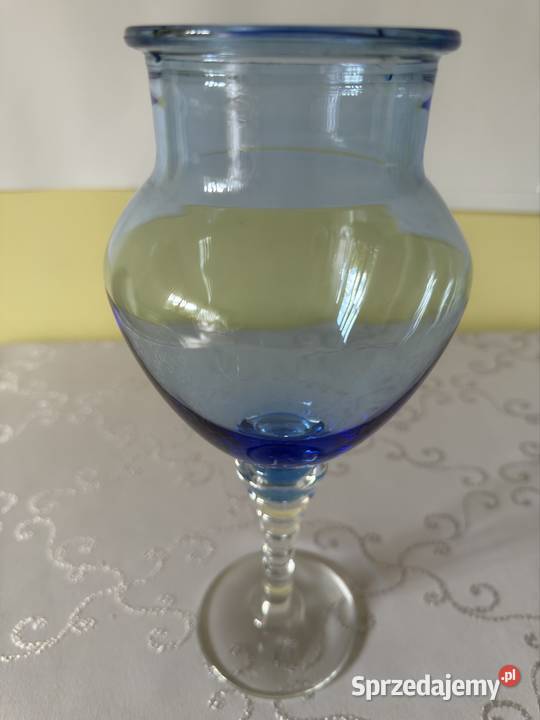 Szklany Wazon Kielich Świecznik na Stopce niebieski Dekoracje i ozdoby Czerwionka-Leszczyny