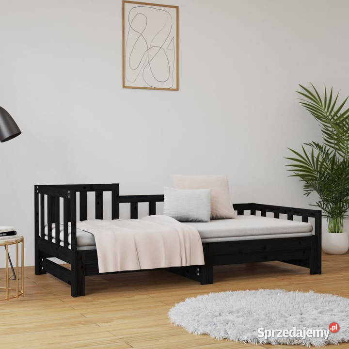 Łóżko rozsuwane czarne 2x90x190 lite drewno 193cm mazowieckie Warszawa