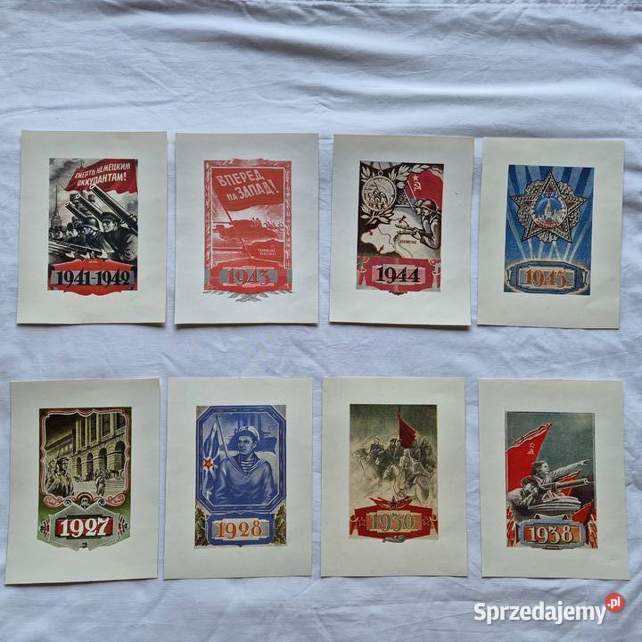 8 kart plakatów ZSRR lata 1927 1945 unikat sprzedam