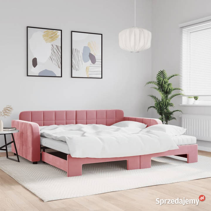 Sofa rozsuwana z materacami różowa aksamit 71cm Dom i Ogród Warszawa sprzedam