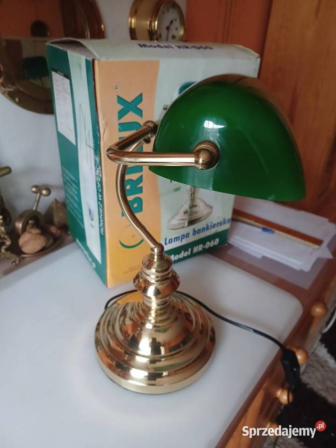 Lampa biurkowa bankierka mosiądz szkło