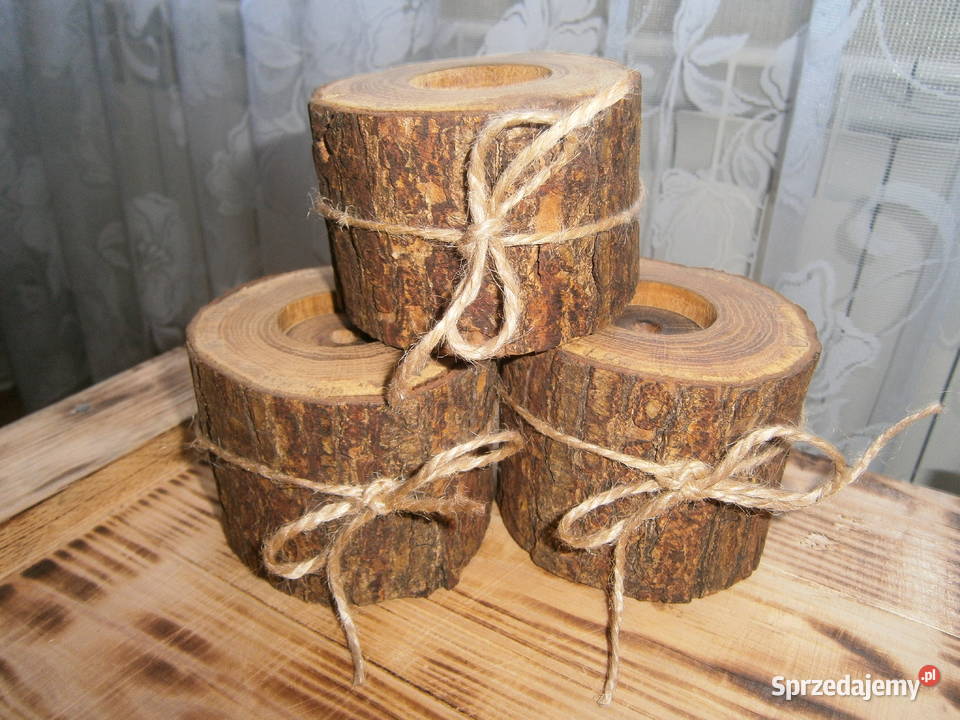 świecznik drewniany dębowy zestaw 3