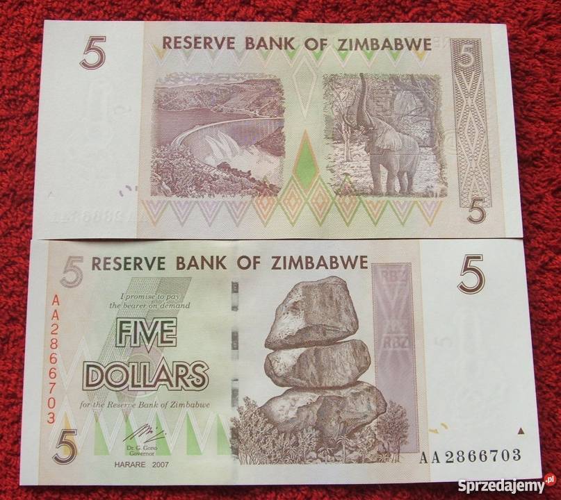 ZIMBABWE 5 DOLLARS 2007 Kolekcjonerski Banknot 1 śląskie Katowice