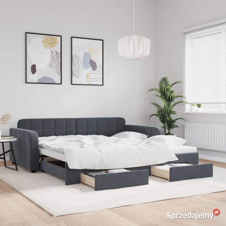 Sofa rozsuwana z szufladami ciemnoszara aksamit Warszawa sprzedam