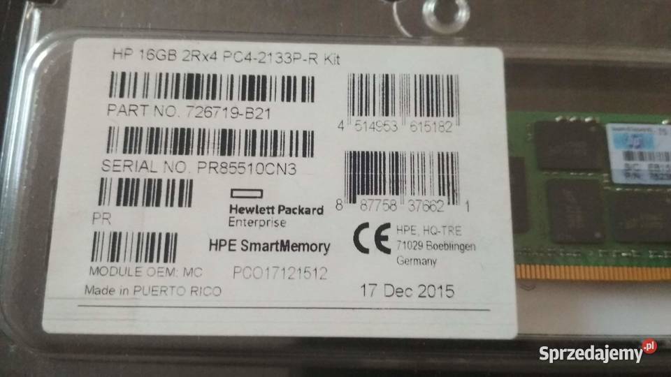Pamięć HP 16GB 2Rx4 PC42133PR Kit 726719B21 Wieliczka