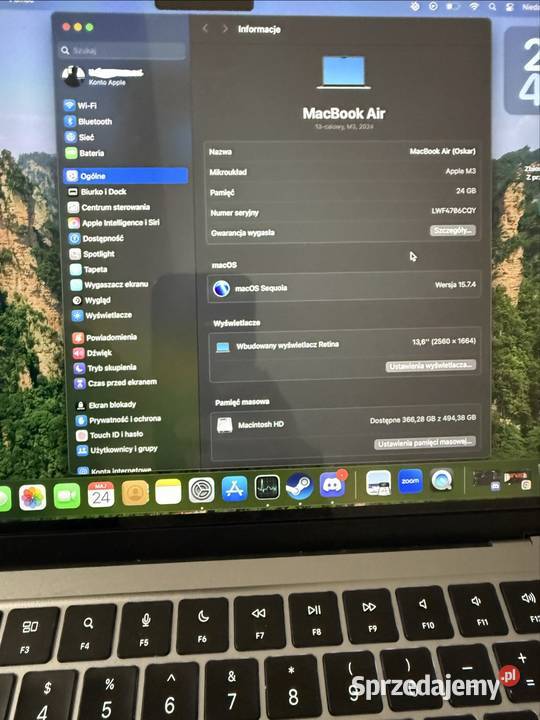 Macbook 13 Air M3 2024r 24GB 512 GB śląskie Żory