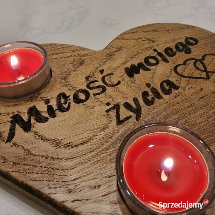 Świecznik drewniany serce z dębu Miłość mojego Sępopol