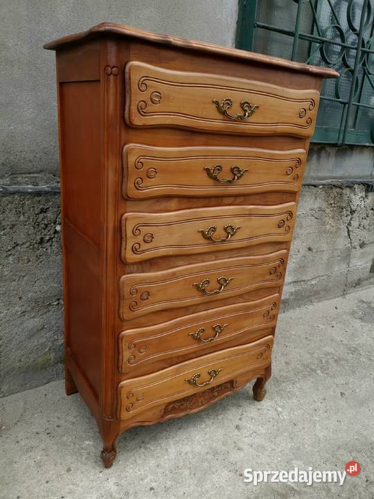 Wysoka dębowa stylizowana komoda szyfoniera Antyki, Sztuka, Kolekcje