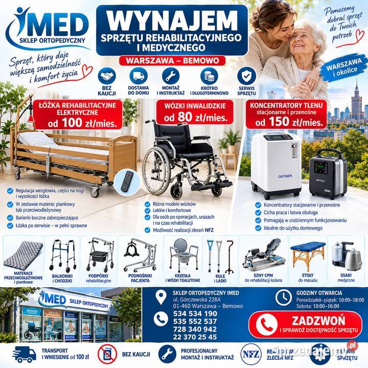 ŁÓŻKO ELEKTRYCZNE SENIORA WYNAJEM 100 WARSZAWA Sprzęt rehabilitacyjny i ortopedyczny