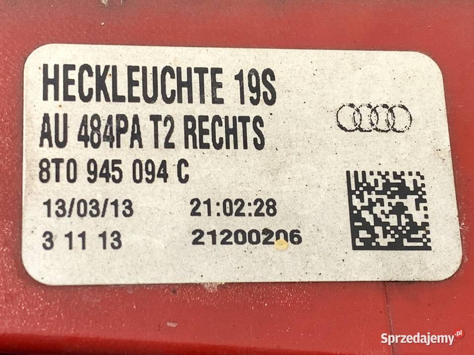 LAMPA TYŁ PRAWA WEWNĘTRZNA AUDI A5 8T 8T0945094C
