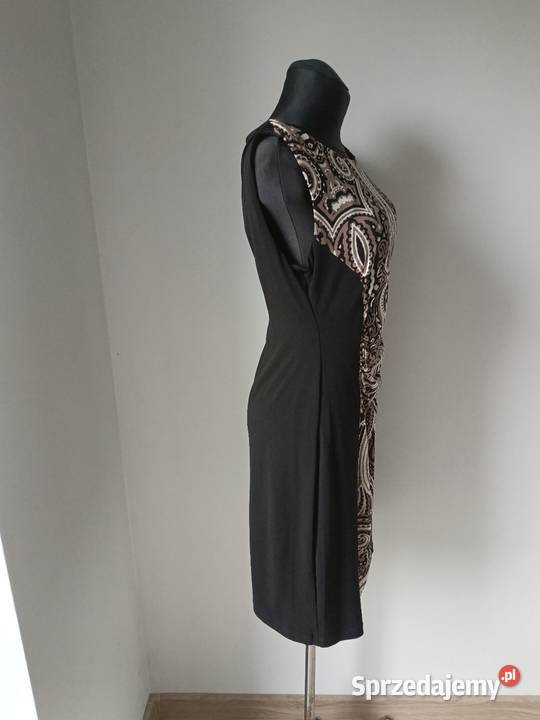 Tweedowa Sukienka czarna z brązowym bez rękawów Odzież damska Krosno