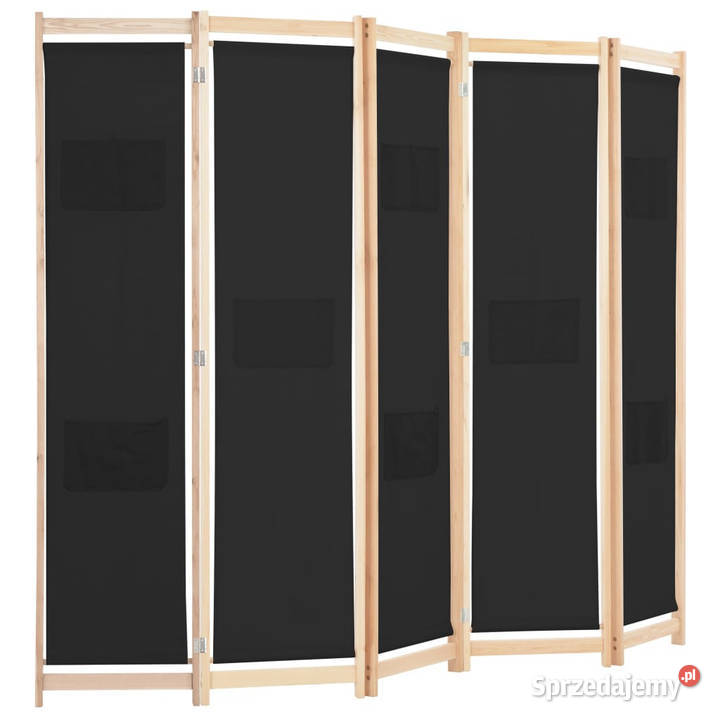 Parawan 5panelowy czarny 200 x 170 x 4 tkanina