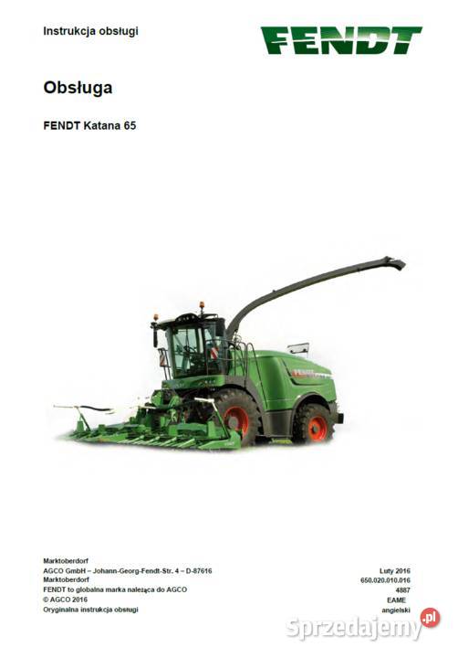 Kombajn Fendt Katana 65 instrukcja obsługi