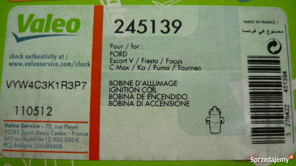 Cewka zapłonowa VALEO 245139 Myszków