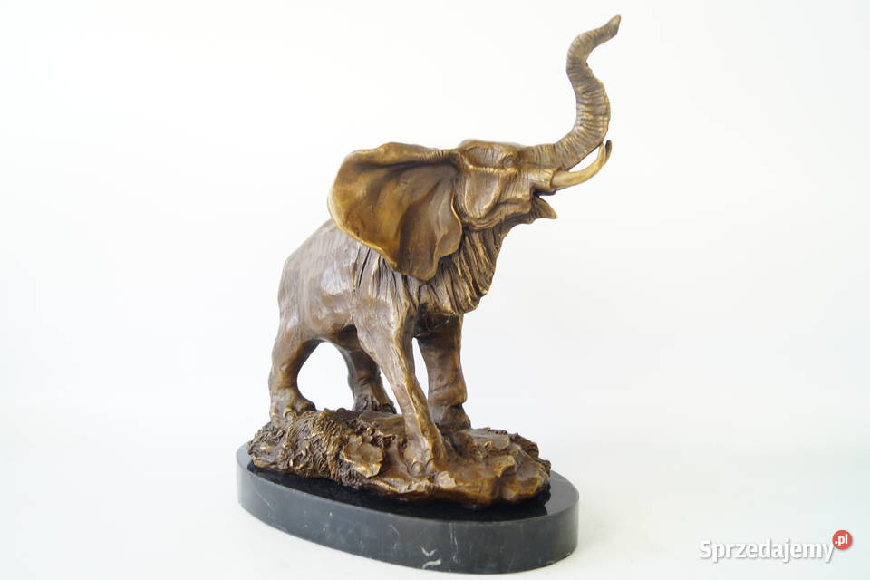 Figura z brązu SŁOŃ z trąbą do góry na szczęście Gizałki