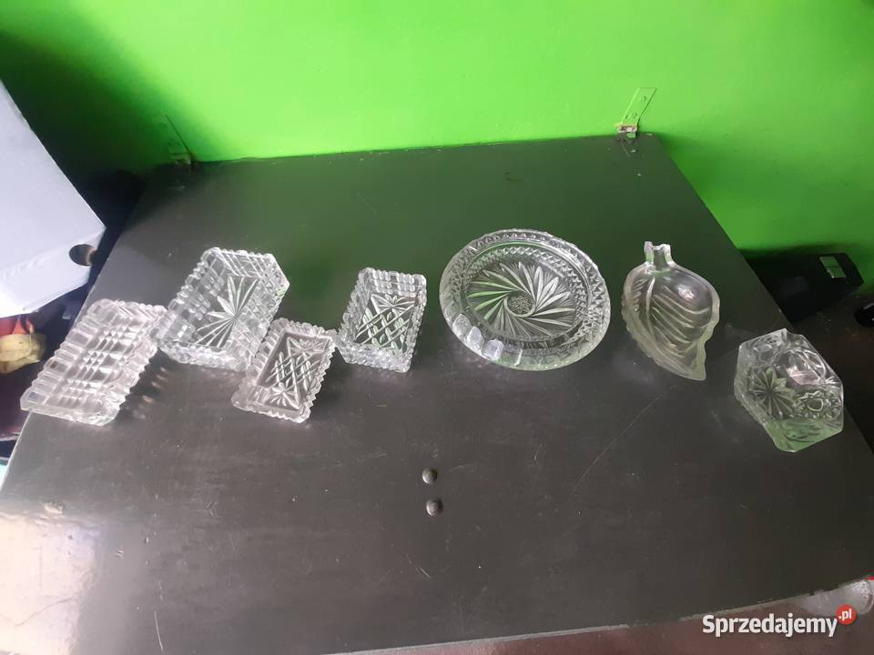 Popielniczki z papierośnicą kryształowe z PRL Porcelana i szkło Oleśnica